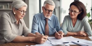 elderly couple consulting financial advisor