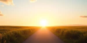 Pathway leading to a bright horizon in a serene landscape.