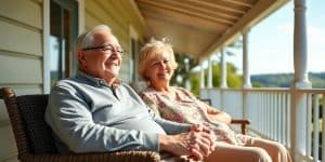 Elderly couple enjoying peaceful retirement on a porch.