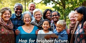 Diverse group of people smiling in a community setting.