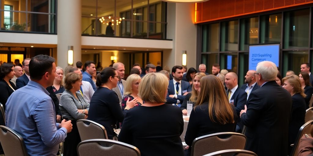 Group of professionals discussing at an estate planning conference.