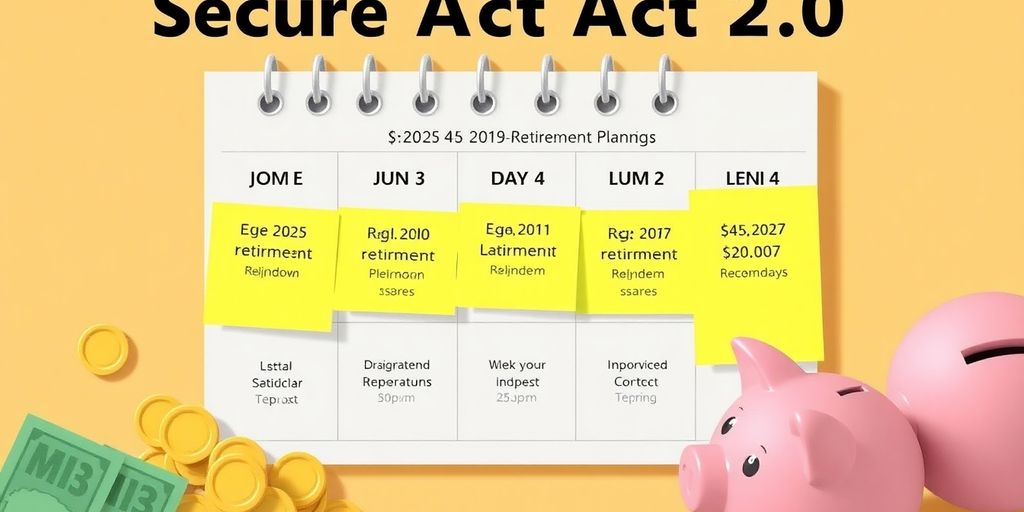 Calendar with retirement dates and financial symbols.